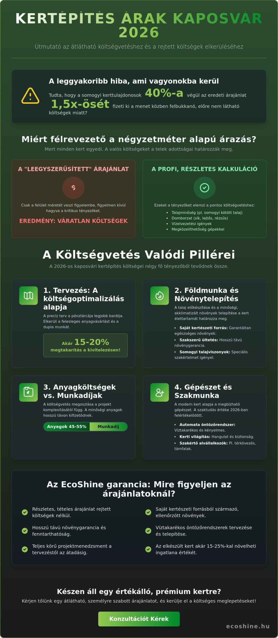 Kertépítés árak Kaposvár: BOFU Checklist 2026