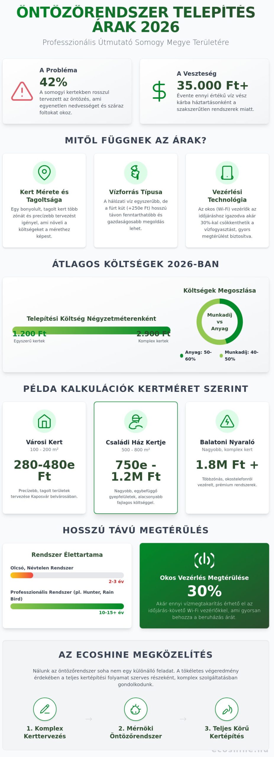 Öntözőrendszer telepítés árak Kaposváron és Somogy megyében: Teljes útmutató 2026-ra