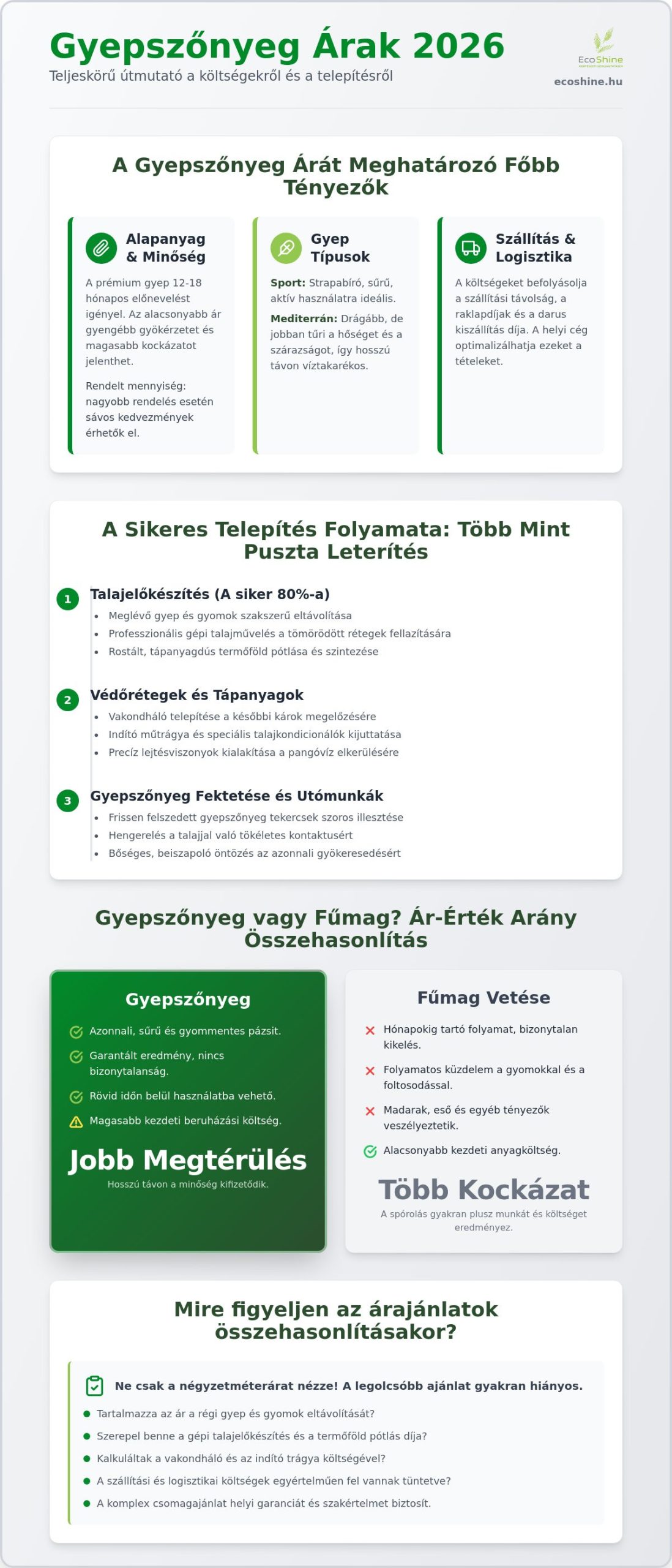 Gyepszőnyeg ár 2026: Mennyibe kerül a valódi pázsit lerakással együtt?